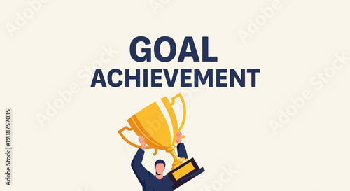 Success Celebration: Man Holds Trophy, Achievement and Goal Accomplishment Concept Illustration