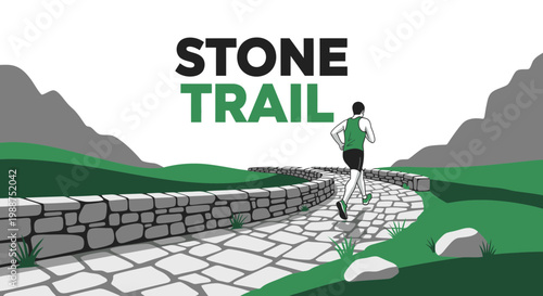 Stone Trail Runner: An Endurance Athlete Ascending Stone Path in Stunning Landscape View