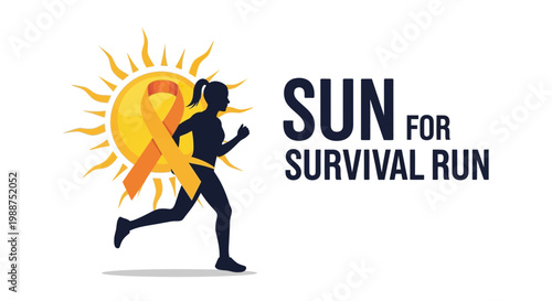 Sun Symbol And Silhouette Of A Runner Symbolic Of Courage, Hope, And Survival