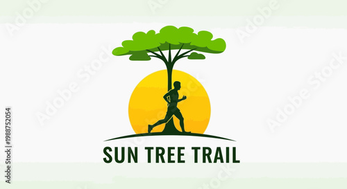 Sun Tree Trail: A Vibrant Logo Showing Running Under The Shade Of The Green Tree