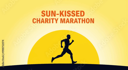 Sun-Kissed Charity Marathon Runner Silhouette Against Yellow and Orange Background Image