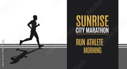 Sunrise City Marathon Illustration Featuring A Silhouette Of A Runner And Promotional Text