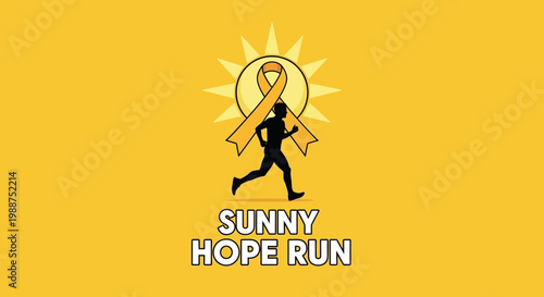 Sunny Hope Run Design Depicting Running Man and Awareness Ribbon Against The Yellow Background