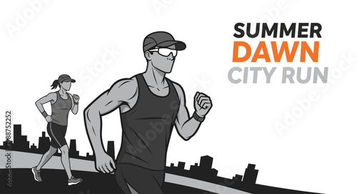 Summer Dawn Urban Run Illustrative Depiction Capturing Energetic Motion And Cityscape