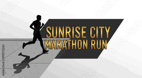 Sunrise City Marathon Run: Silhouette of Runner Against Abstract Gold and Gray Background