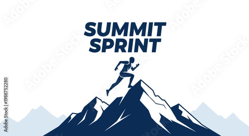 Summit Sprint: A Silhouette of a Runner Ascending Mountain Peaks Design Concept