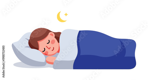 Young girl sleeping peacefully in a comfortable bed during the night vector graphic design illustration style