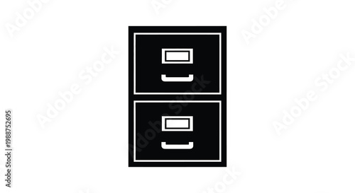 Minimalist depiction of a black filing cabinet against a white background silhouette