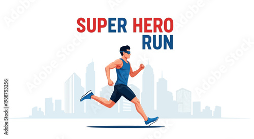 Super Hero Run Concept Depicting an Athlete Sprinting Above Urban Landscape