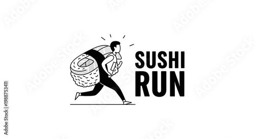 Sushi Run Delivery: Concept Illustration Depicts Speed and Cuisine in Minimalist Style