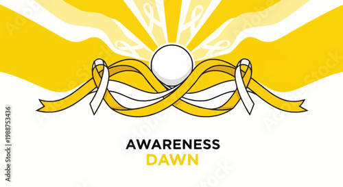 Symbolic Awakening of Awareness: Sunburst Design Featuring Elegant Ribbons and Inspirational Text