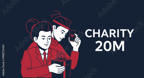Supporting Generosity: Illustrative Charity Concept Depicting Love and Gift Donation