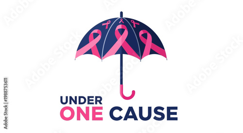 Supporting One Cause With A Stylish Umbrella And Pink Ribbons Design For Awareness