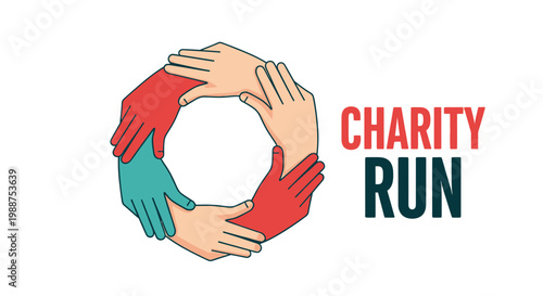 Supporting A Cause: Charity Run Featuring Connected Hands Illustrating Community Spirit