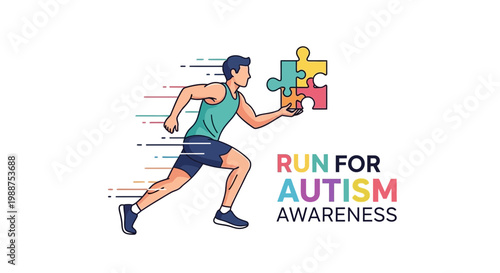 Supporting Autism Awareness: A Dedicated Runner Holding A Puzzle Piece During The Event
