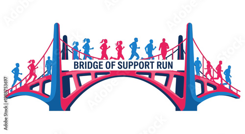 Supporting Solidarity: An Illustrative Depiction of a Collective Running Event on a Bridge of Unity