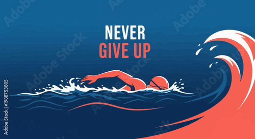 Swimming Illustration Depicting Perseverance and Determination in Ocean or Lake Water