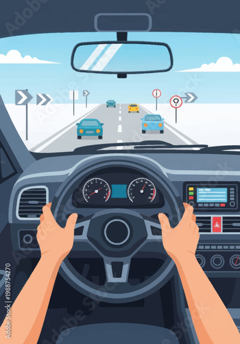 Canvastavla Hands on steering wheel driving.