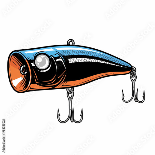 Fishing popper lure vector illustration with vintage woodcut style for outdoor sporting design