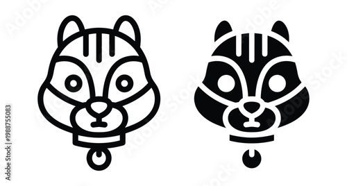 Chipmunk squirrel head icon set with line and solid versions featuring cute animal face design for web and mobile apps