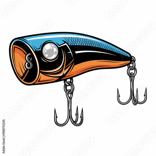 Fishing popper lure vector illustration with vintage woodcut style for outdoor sporting design