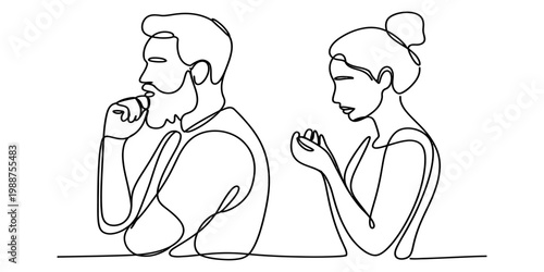 Minimalist continuous line art of a couple experiencing a misunderstanding or disagreement Vector, illustration