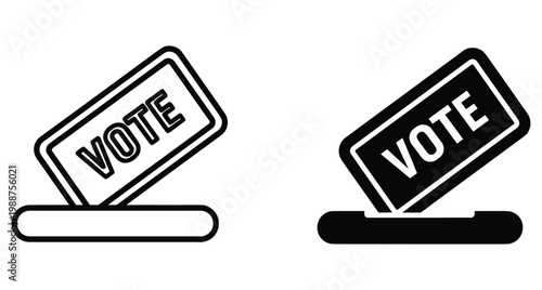 Voting ballot icon set showing paper entering slot for election day democracy choice political campaign participation and civic duty symbols