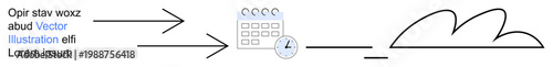 Workflow management, scheduling, planning, timeline visualization, cloud integration, team coordination. Arrows point to a calendar and clock with a cloud outline. Workflow management and scheduling