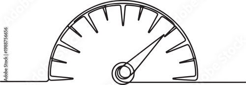 Continuous one line drawing of a speedometer. Minimalist dashboard or performance symbol.one line drawing vector illustration