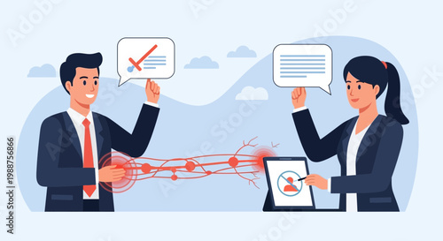 Business communication, teamwork, and data transfer between colleagues