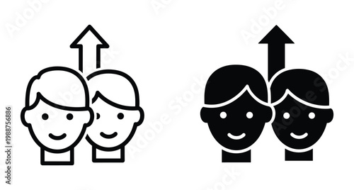 Career growth icon showing two people with upward arrow representing promotion professional development team success leadership advancement and corporate progress