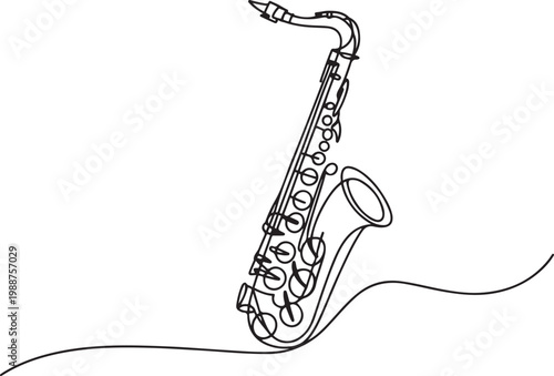 One Continuous line drawing musical instrument saxophone on white background.one line drawing vector illustration