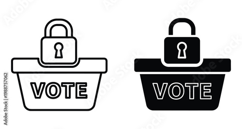 Secure voting ballot box icon set with padlock representing protected democratic elections privacy safety and integrity in digital or physical form