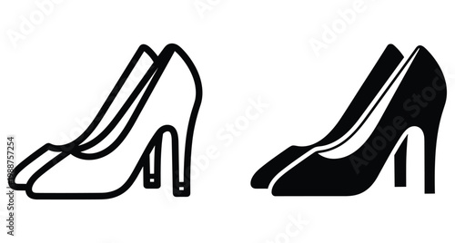 High heel shoes icon set with outline and solid black silhouette styles for fashion design footwear and lady accessories