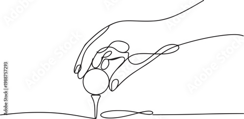 hand put golf ball on tee in continuous one line drawing style.one line drawing vector illustration