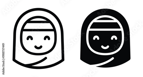 Muslim woman wearing hijab icon set minimalist flat design female in traditional Islamic headscarf for web interface mobile app profile avatar