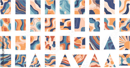 Abstract organic patterns with fluid shapes and earth tones for contemporary interior decor