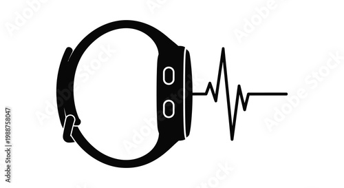 A sleek fitness tracker displaying a heart rate monitor black silhouette
