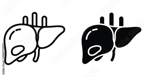 Human liver icon set representing internal organ anatomy for medical healthcare biology science education and clinical diagnostic research applications