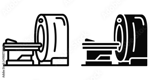 Magnetic resonance imaging scanner machine icons set for medical diagnostic radiology hospital equipment healthcare technology clinical examination tomography and health checkup