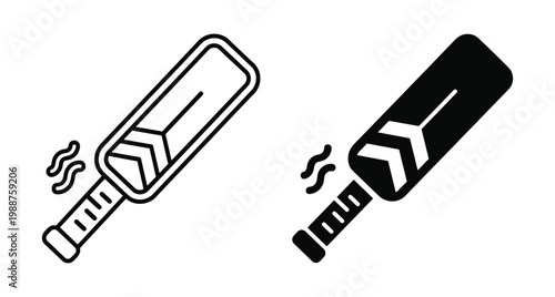 Cricket bat icon set featuring outline and solid black styles for sports equipment design web interface and mobile application graphics