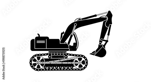 Black silhouette of an excavator machine.