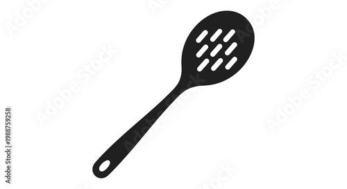 Black slotted spoon isolated on white a minimalist kitchen tool silhouette