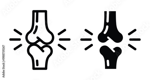 Human joint pain icon set showing inflammation in knee or elbow for medical healthcare orthopedic surgery arthritis treatment and anatomy