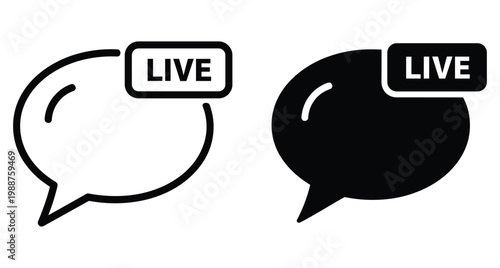 Live chat speech bubble icons set with outline and solid versions for streaming broadcasting social media communication and online messaging