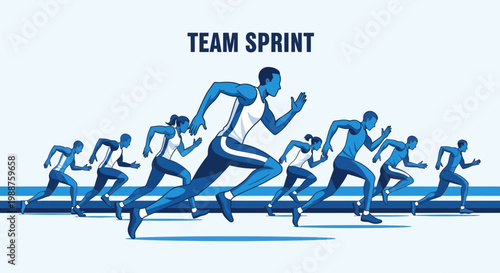 Team Of Athletes Sprinting Forward, Illustrated With Dynamic Energy and Movement