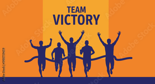 Team Of Runners Celebrate Successful Finish, Achieving Victory With Upraised Arms In Joy