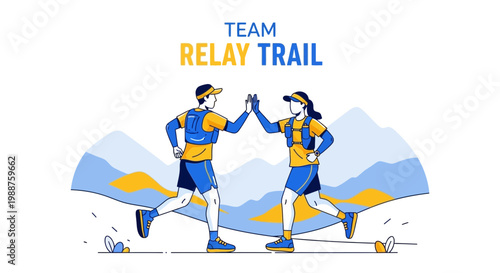 Team Of Runners Celebrate High Five During The Relay Trail In An Energetic Way