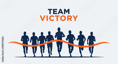 Team Of Runners Celebrate Winning With The Word Victory After Reaching The Finish Line