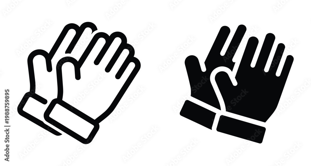 Fototapeta premium Pair of protective work gloves icons in outline and solid black styles for safety equipment industrial gear and winter clothing